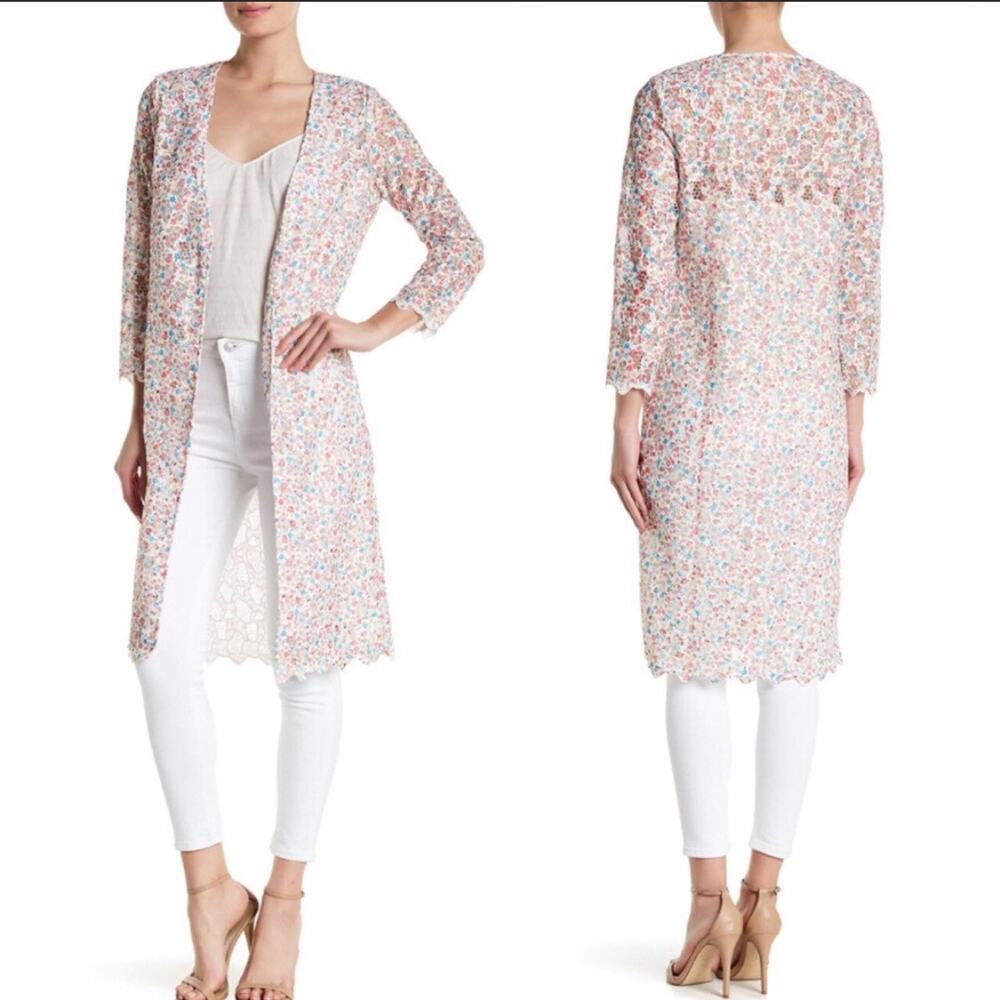 Catherine Malandrino pink floral eyelet duster